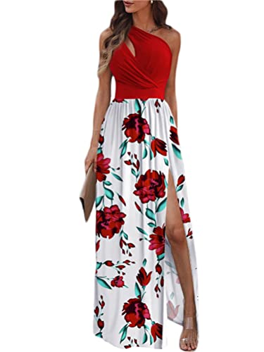 Onsoyours Abendkleid Damen Elegante Maxi Langes Kleid mit Schlitz Ballkleider Ärmellos Maxikleid Strandkleid Partykleid Cocktailkleid Festlich Kleid A Rot02 L von Onsoyours