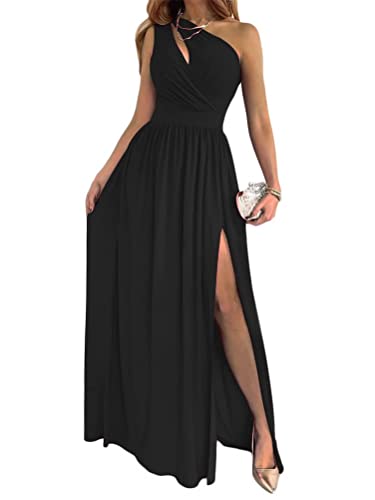 Onsoyours Abendkleid Damen Elegante Maxi Langes Kleid mit Schlitz Ballkleider Ärmellos Maxikleid Strandkleid Partykleid Cocktailkleid Festlich Kleid A Schwarz LB von Onsoyours