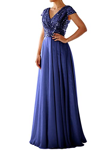 Onsoyours Abendkleid Lang V-Ausschnitt Partykleid Sommerkleid Chiffon Swing Ballkleider Loose Elegant Abendkleid Sexy Midikleid Damen Brautjungfer Abendkleid N Dunkelblau 38 von Onsoyours