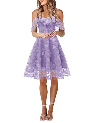Onsoyours Abendkleider Damen Cocktailkleid Ärmellos V-Ausschnitt Ballkleid Elegant Spitzen Brautjungfernkleider Hochzeit Kleid Spitzenkleid Partykleid B Lila L von Onsoyours