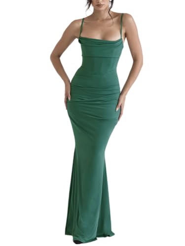 Onsoyours Abendkleider Damen Cocktailkleid Sommer Backless Langes Ballkleider Sexy Spaghetti Korsett Bustier Kleid Hochzeitskleid Cocktail Maxi Kleid A Grün M von Onsoyours