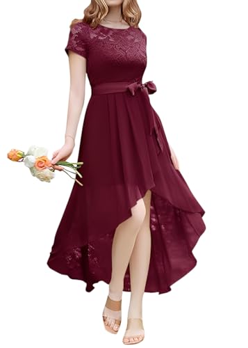 Onsoyours Abendkleider Damen Elegant Spitzen Kurzarm Chiffon Kleider Mode Wickelkleid Brautjungfernkleider Cocktailkleid Partykleid Maxikleid Ballkleid B Weinrot M von Onsoyours
