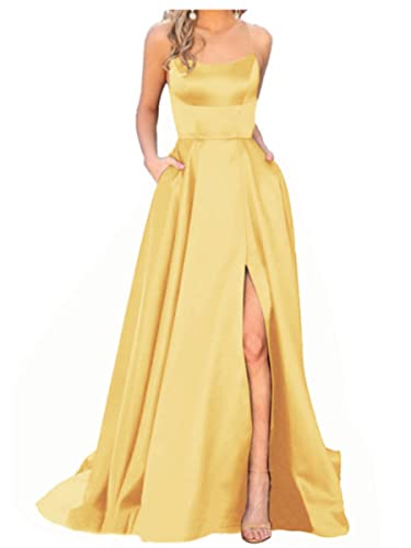Onsoyours Abendkleider Damen Elegant V-Ausschnitt A-Linie Spitzenkleid Chiffon Lang Cocktailkleider Abschlussballkleid Partykleid Maxikleider Hochzeitskleid B Gelb XL von Onsoyours