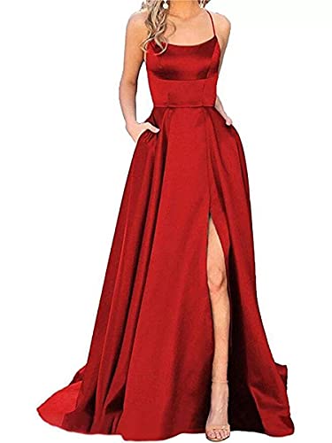 Onsoyours Abendkleider Damen V-Ausschnitt A-Linie Spitzenkleid Chiffon Elegant Lang Cocktailkleider Abschlussballkleid Partykleid Maxikleider Hochzeitskleid B Rot S von Onsoyours