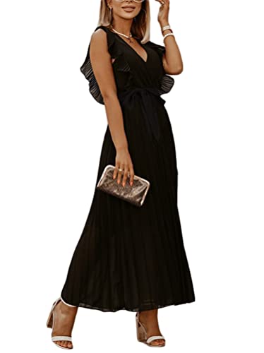 Onsoyours Abendkleider Schulterfrei Ohne Ärmel Abiballkleider Einfarbig Ärmelloses Chiffon Mode Wickelkleid Brautjungfernkleider Cocktailkleid Partykleid Maxikleid A Schwarz XL von Onsoyours