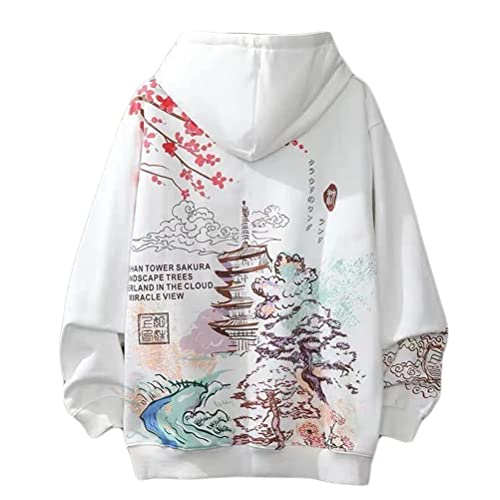 Onsoyours Anime Kapuzenpullover Damen Oversized Hoodie E-Girl Streetwear Sweatshirt Mädchen Y2K Gothic Sweatshirt Herren Pullover mit Kapuze Herbst Winter A Weiß S von Onsoyours