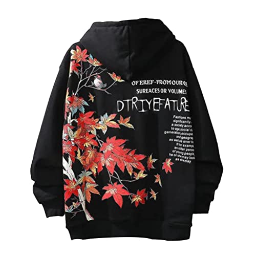 Onsoyours Anime Kapuzenpullover Damen Oversized Hoodie E-Girl Streetwear Sweatshirt Mädchen Y2K Gothic Sweatshirt Herren Pullover mit Kapuze Herbst Winter B Schwarz L von Onsoyours