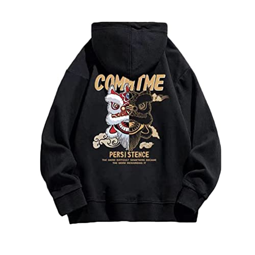 Onsoyours Anime Kapuzenpullover Damen Oversized Hoodie E-Girl Streetwear Sweatshirt Mädchen Y2K Gothic Sweatshirt Herren Pullover mit Kapuze Herbst Winter D Schwarz L von Onsoyours