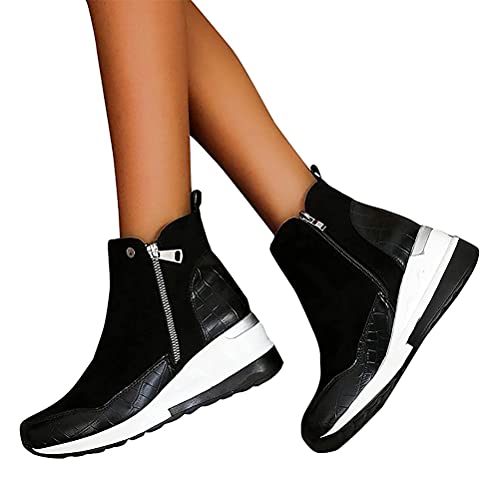 Onsoyours Ankle-Boots Wedges Frauen Plateaustiefeletten mit Reißverschluss C Schwarz 38 EU von Onsoyours