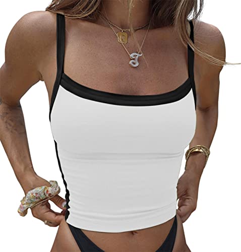 Onsoyours Backless Top Damen Y2K Ärmelloses Strick Crop Tops Sexy Patchwork Sommer Casual Cami Top Y2K Vintage Tank Top Oberteil Streetwear A Weiß XS von Onsoyours