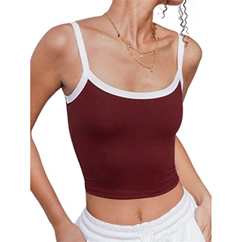 Onsoyours Backless Top Damen Y2K Ärmelloses Strick Crop Tops Sexy Patchwork Sommer Casual Cami Top Y2K Vintage Tank Top Oberteil Streetwear B Weinrot L von Onsoyours