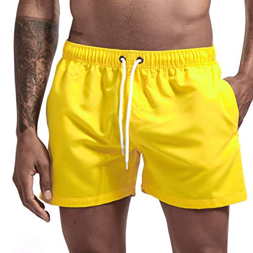 Onsoyours Badeshorts für Männer Jungen Badehose für Herren Sommer Badeshorts Strand Surf Board Shorts Schwimmhose Schnelltrocknend Sporthose mit Tunnelzug Gelb XL von Onsoyours