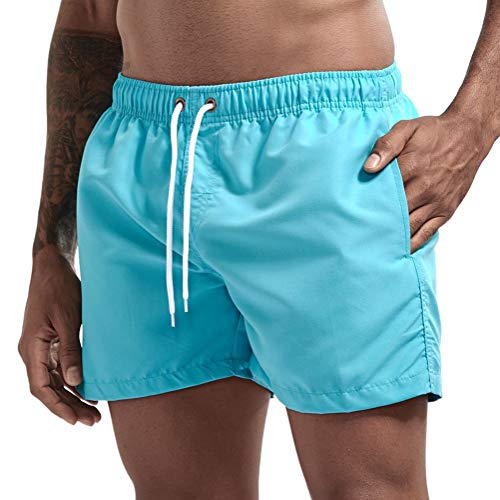 Onsoyours Badeshorts für Männer Jungen Badehose für Herren Sommer Badeshorts Strand Surf Board Shorts Schwimmhose Schnelltrocknend Sporthose mit Tunnelzug Hellblau XL von Onsoyours