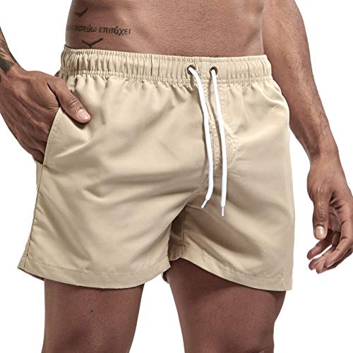 Onsoyours Badeshorts für Männer Jungen Badehose für Herren Sommer Badeshorts Strand Surf Board Shorts Schwimmhose Schnelltrocknend Sporthose mit Tunnelzug Khaki M von Onsoyours