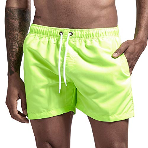 Onsoyours Badeshorts für Männer Jungen Badehose für Herren Sommer Badeshorts Strand Surf Board Shorts Schwimmhose Schnelltrocknend Sporthose mit Tunnelzug Leuchtendes Grün M von Onsoyours