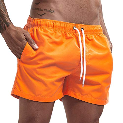 Onsoyours Badeshorts für Männer Jungen Badehose für Herren Sommer Badeshorts Strand Surf Board Shorts Schwimmhose Schnelltrocknend Sporthose mit Tunnelzug Orange XL von Onsoyours