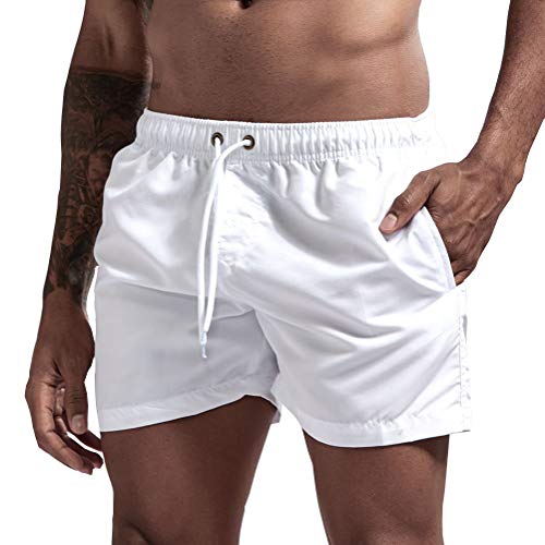 Onsoyours Badeshorts für Männer Jungen Badehose für Herren Sommer Badeshorts Strand Surf Board Shorts Schwimmhose Schnelltrocknend Sporthose mit Tunnelzug Weiß S von Onsoyours