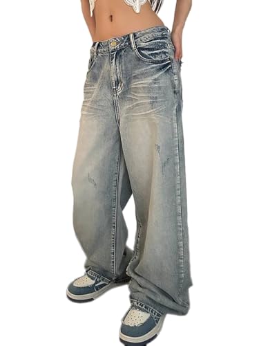 Onsoyours Baggy Jeans Damen High Waist Bein Hose Y2K Vintage Harajuku Boyfriend Jeanhose Gerade Bein Denim Pants A1 Hellblau XXL von Onsoyours