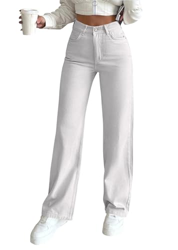 Onsoyours Baggy Jeans Damen High Waist Denim Hose Gerade Bein Jeans Hose mit Hoher Taille Straight Leg Harajuku Y2K E-Girl Freizeithosen Streetwear A Weiß XS von Onsoyours