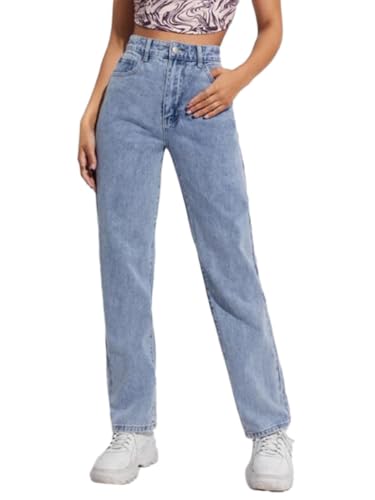 Onsoyours Baggy Jeans Damen High Waist Jeanshosen Weites Bein Stretch Jeans Straight Jeans Hosen Casual Lose Damenhose Freizeithose Wide Leg Denim Pants B1 Blau XS von Onsoyours