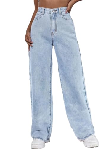 Onsoyours Baggy Jeans Damen High Waist Jeanshosen Weites Bein Stretch Jeans Straight Jeans Hosen Casual Lose Damenhose Freizeithose Wide Leg Denim Pants B2 Blau M von Onsoyours