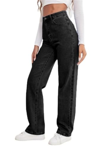 Onsoyours Baggy Jeans Damen High Waist Jeanshosen Weites Bein Stretch Jeans Straight Jeans Hosen Casual Lose Y2K Style Freizeithose Wide Leg Denim Pants A Schwarz S von Onsoyours