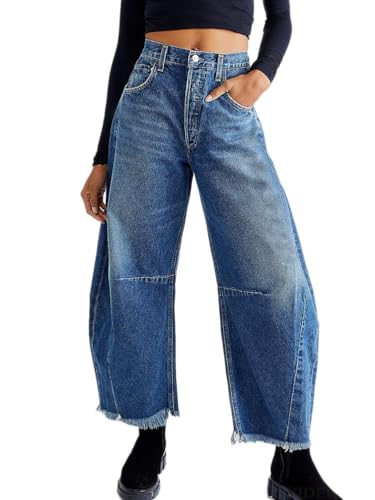 Onsoyours Baggy Jeans Damen High Waist Straight Jeans Breites Bein Jeans Loose Gerade Hosen Bootcut Jeans Boyfriend Jeanshosen Y2K Style Vintage Hose Teenager Mädchen Streetwear 01 Blau M von Onsoyours