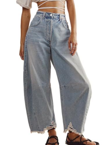 Onsoyours Baggy Jeans Damen High Waist Straight Jeans Breites Bein Jeans Loose Gerade Hosen Bootcut Jeans Boyfriend Jeanshosen Y2K Style Vintage Hose Teenager Mädchen Streetwear 01 Hellblau L von Onsoyours