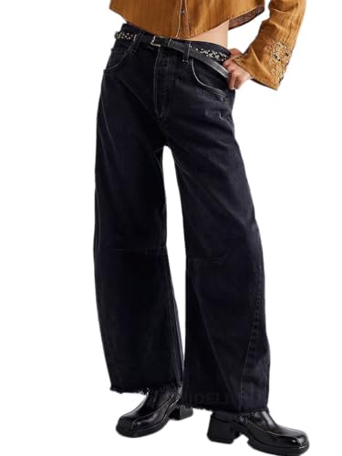 Onsoyours Baggy Jeans Damen High Waist Straight Jeans Breites Bein Jeans Loose Gerade Hosen Bootcut Jeans Boyfriend Jeanshosen Y2K Style Vintage Hose Teenager Mädchen Streetwear 01 Schwarz M von Onsoyours