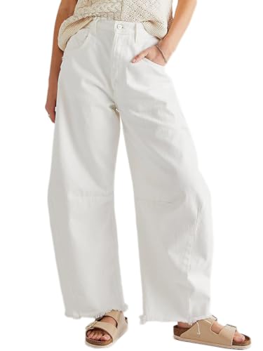 Onsoyours Baggy Jeans Damen High Waist Straight Jeans Breites Bein Jeans Loose Gerade Hosen Bootcut Jeans Boyfriend Jeanshosen Y2K Style Vintage Hose Teenager Mädchen Streetwear 01 Weiß XL von Onsoyours