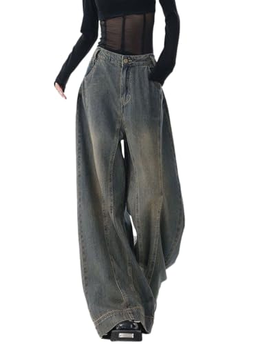 Onsoyours Baggy Jeans Damen Hoher Taille Y2K Boyfriend Jeanshosen Harajuku E-Girl Denim Hose Freizeit Loose Gerade Hosens A7 Blau M von Onsoyours