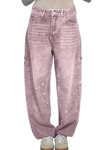 Onsoyours Baggy Jeans Damen Wide Leg Jeans High Waist Stretch Weites Bein Strassstein Jeans Hosen Damen Mit Taschen A Rosa XXL Onsoyours Baggy Jeans Damen Wide Leg Jeans High Waist Stretch Weites Bein Strassstein Jeans Hosen Damen Mit Taschen A Rosa XXL von Onsoyours