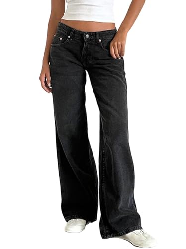 Onsoyours Baggy Jeans Damen Y2K Lose Gerade Jeans Low Waist Jeanshose mit Weitem Bein Baggy Boyfriend Denim Hose Streetwear A Dunkelgrau XL von Onsoyours