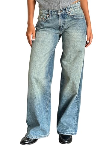 Onsoyours Baggy Jeans Damen Y2K Lose Gerade Jeans Low Waist Jeanshose mit Weitem Bein Baggy Boyfriend Denim Hose Streetwear B Hellblau 01 S von Onsoyours