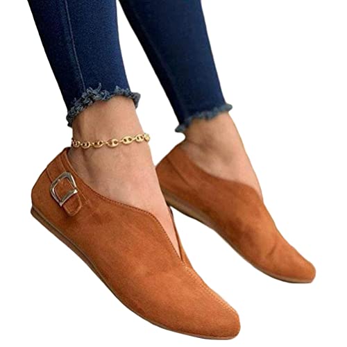 Onsoyours Ballettschuhe Spitzenschuhe Damen Sandaletten Spitz Zehenabsatz Flache Schuhe Klassische Mokassins Atmungsaktiv Freizeit Loafers Flache Fahren Halbschuhe A Braun 38 EU von Onsoyours