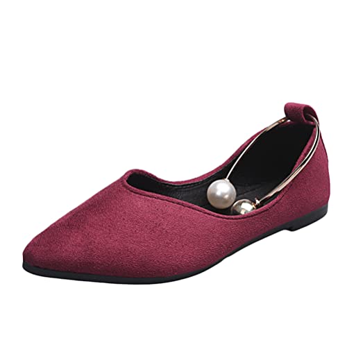 Onsoyours Ballettschuhe Spitzenschuhe Damen Sandaletten Spitz Zehenabsatz Flache Schuhe Klassische Mokassins Atmungsaktiv Freizeit Loafers Flache Fahren Halbschuhe B Weinrot 38 EU von Onsoyours