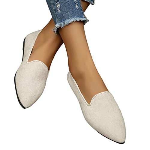 Onsoyours Ballettschuhe Spitzenschuhe Damen Sandaletten Spitz Zehenabsatz Flache Schuhe Klassische Mokassins Atmungsaktiv Freizeit Loafers Flache Fahren Halbschuhe E Beige 38 EU von Onsoyours