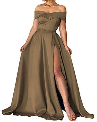 Onsoyours Ballkleider Cocktailkleid Partykleid Satin A Linie Ärmellos Schulterfrei Rückenfrei Sweetheart-Ausschnitt Kleid Lange Abendkleider Mit Taschen Freizeitkleid Maxikleid B Dunkelbraun L von Onsoyours