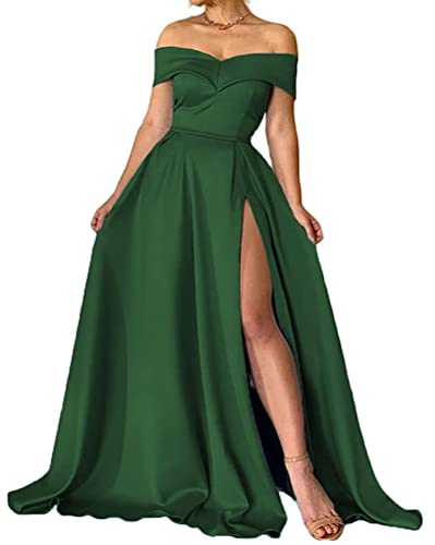 Onsoyours Ballkleider Cocktailkleid Partykleid Satin A Linie Ärmellos Schulterfrei Rückenfrei Sweetheart-Ausschnitt Kleid Lange Abendkleider Mit Taschen Freizeitkleid Maxikleid B Dunkelgrün L von Onsoyours