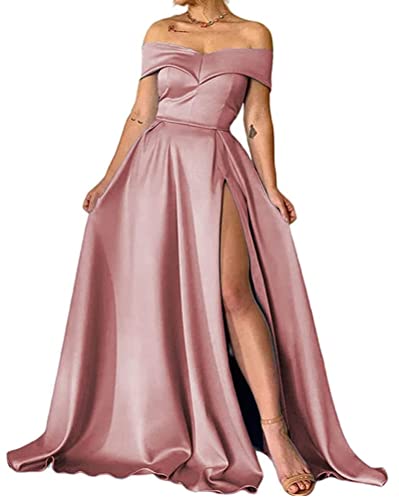 Onsoyours Ballkleider Cocktailkleid Partykleid Satin A Linie Ärmellos Schulterfrei Rückenfrei Sweetheart-Ausschnitt Kleid Lange Abendkleider Mit Taschen Freizeitkleid Maxikleid B Dunkelrosa XS von Onsoyours