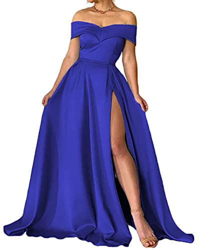 Onsoyours Ballkleider Cocktailkleid Partykleid Satin A Linie Ärmellos Schulterfrei Rückenfrei Sweetheart-Ausschnitt Kleid Lange Abendkleider Mit Taschen Freizeitkleid Maxikleid B Königsblau XL von Onsoyours