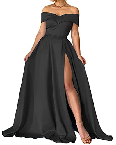 Onsoyours Ballkleider Cocktailkleid Partykleid Satin A Linie Ärmellos Schulterfrei Rückenfrei Sweetheart-Ausschnitt Kleid Lange Abendkleider Mit Taschen Freizeitkleid Maxikleid B Schwarz 3XL von Onsoyours