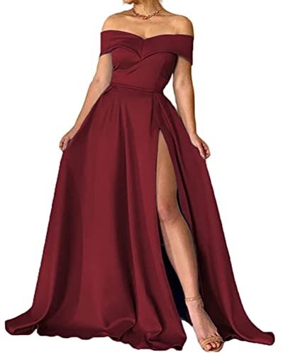 Onsoyours Ballkleider Cocktailkleid Partykleid Satin A Linie Ärmellos Schulterfrei Rückenfrei Sweetheart-Ausschnitt Kleid Lange Abendkleider Mit Taschen Freizeitkleid Maxikleid B Weinrot S von Onsoyours