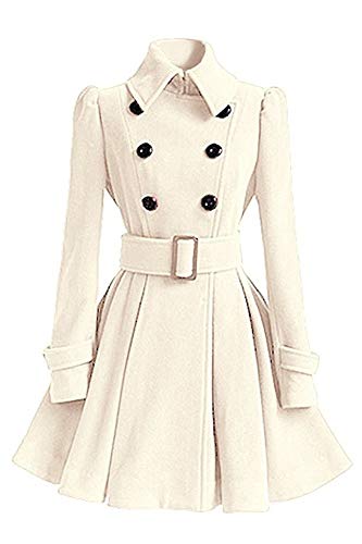 Onsoyours Beige Langarm Stehkragen Mit Gürtel Peplum WollMantel Winter Ausgestellter Mantel Damen Mode XL von Onsoyours