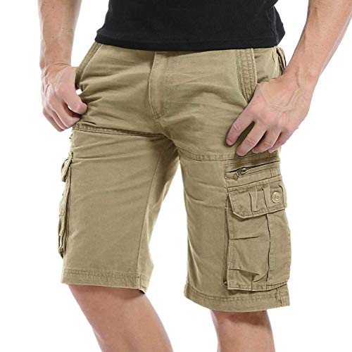 Onsoyours Bermuda Shorts Herren Sommer Kurze Hose Outdoor Casual Strandshorts Chino Cargo Shorts mit 6 Tasche Reine Farbe/Tarnung A Khaki XX-Large von Onsoyours