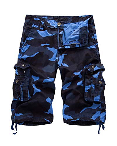 Onsoyours Bermuda Shorts Herren Sommer Kurze Hose Outdoor Casual Strandshorts Chino Cargo Shorts mit 6 Tasche Reine Farbe/Tarnung B Blau Large von Onsoyours