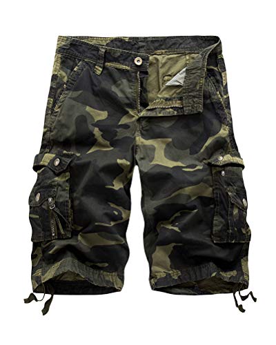 Onsoyours Bermuda Shorts Herren Sommer Kurze Hose Outdoor Casual Strandshorts Chino Cargo Shorts mit 6 Tasche Reine Farbe/Tarnung B Deep Armeegrün X-Large von Onsoyours