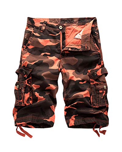 Onsoyours Bermuda Shorts Herren Sommer Kurze Hose Outdoor Casual Strandshorts Chino Cargo Shorts mit 6 Tasche Reine Farbe/Tarnung B Rot X-Large von Onsoyours