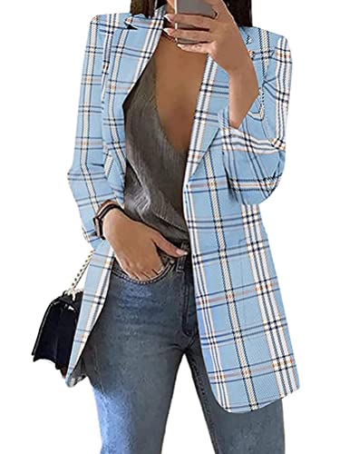 Onsoyours Blazer Cardigan Damen Business Jacke Slim Fit Anzug Kurz Trenchcoat Sakko Elegant Slim Fit Jacke Sommer Herbst Freizeit Coat Schuljacke Herbst Elegant Langarm Blazer A Hellblau 3XL von Onsoyours