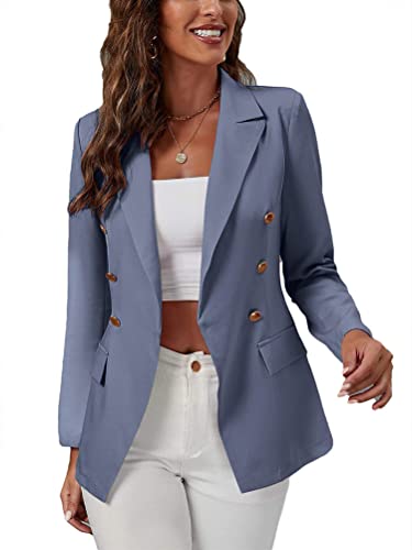 Onsoyours Blazer Damen Cardigan Casual Blazer Elegant Langarm Einfarbig Anzüge Umlegekragen Business Büro Mantel Slim Bolero Jacke Mit Tasche C Blau L von Onsoyours